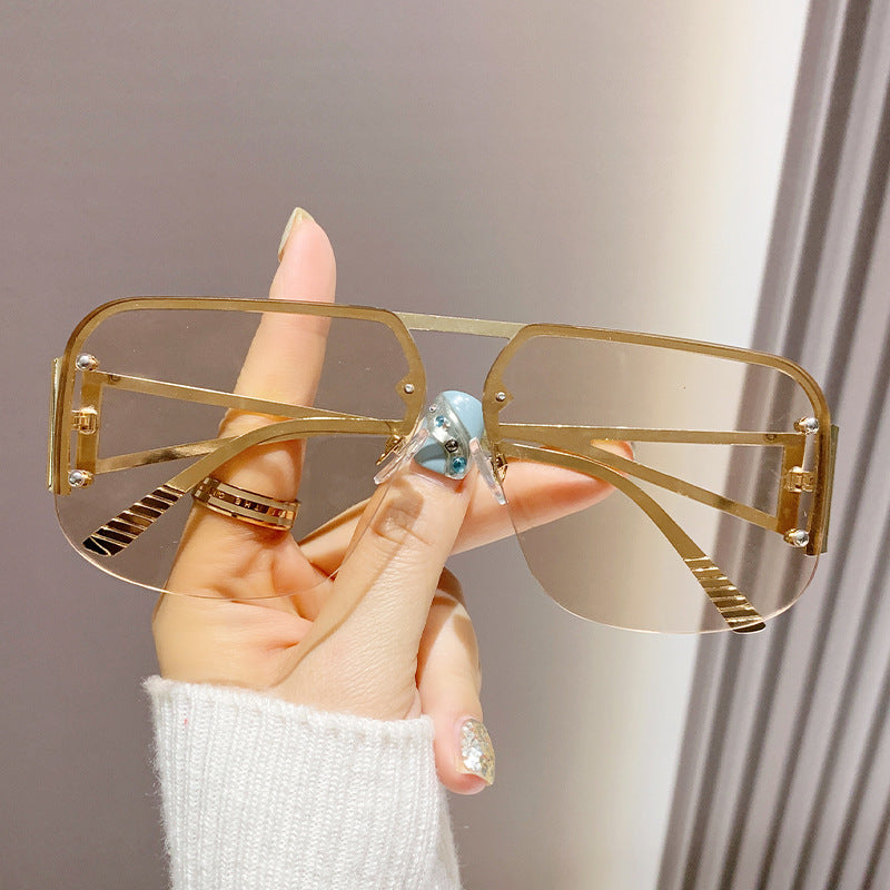 Wholesale New Sunglasses Men's Advanced Sense Metal Half-frame Aviator Sunglasses Women's Fashion